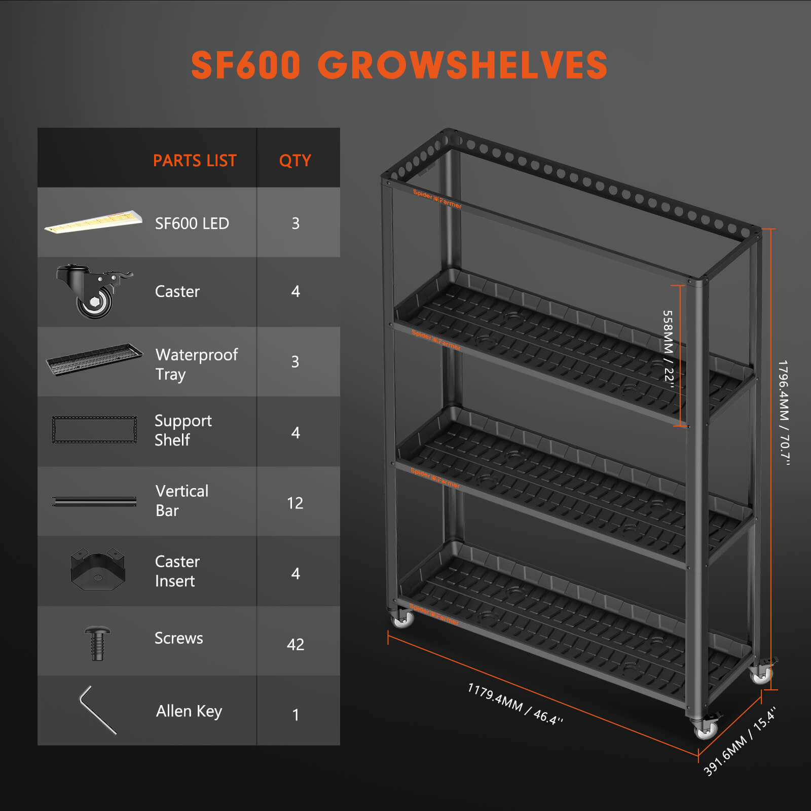 Grow Light Shelves SF600 LED lighting